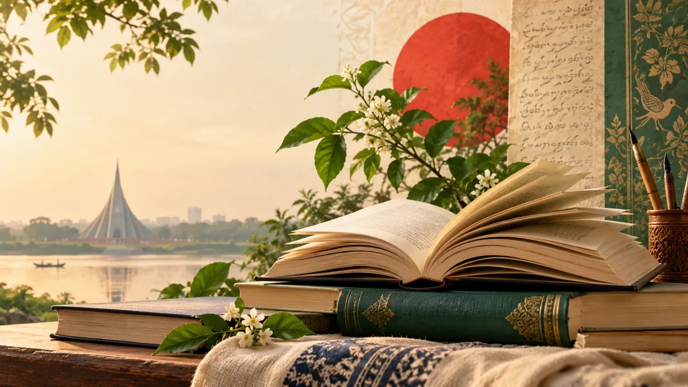 ভোরের নদীর পাশে খোলা বই — দৃষ্টান্তমূলক ছবি